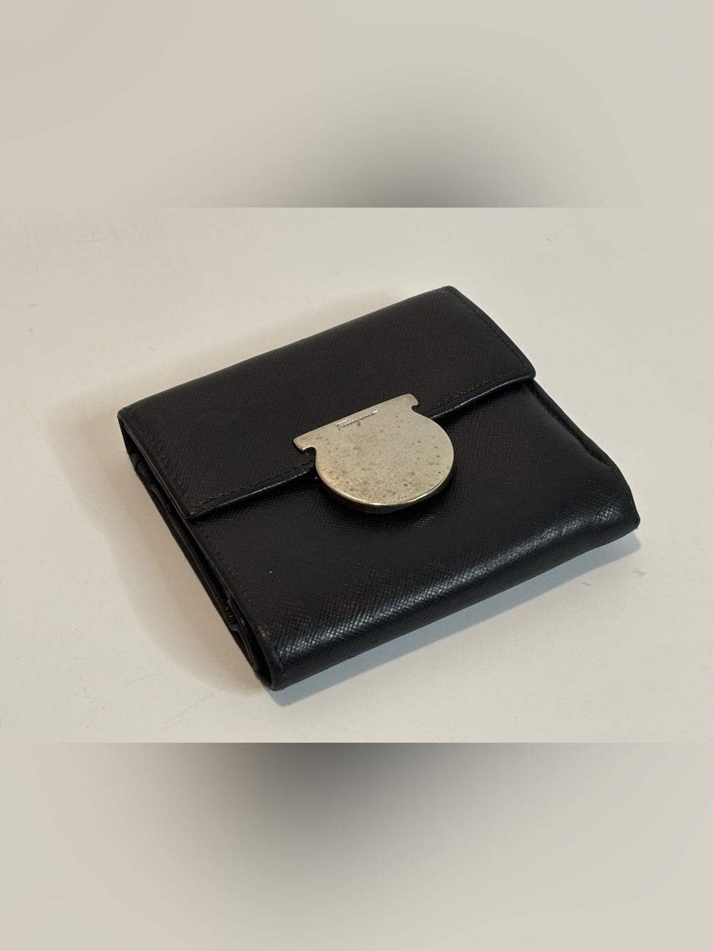 SALVATORE FERRAGAMO ($450) Black Saffiano Leather Compact Gancini Wallet